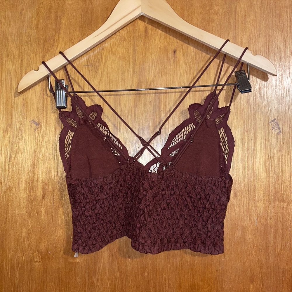 •INTIMATELY FREE PEOPLE•NWOT BROWN ADELE WIRELESS CROCHET LACE BRALETTE - Picture 5 of 7